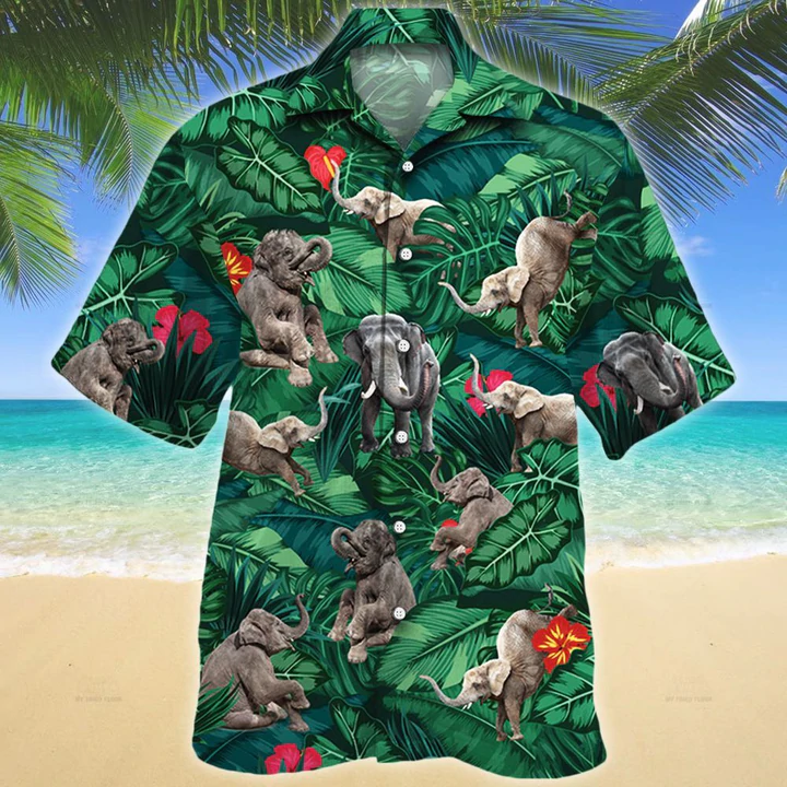 Elephant Lovers Gift Hawaiian Shirt, Animal Elephant Hawaiian Shirt Men, Short Sleeve Hawaiian Aloha Shirt