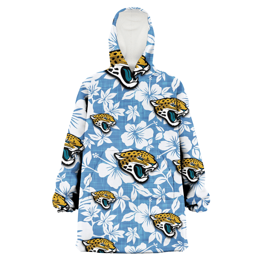 Jacksonville Jaguars White Hibiscus Light Blue Texture Background 3D Printed Hoodie Blanket Snug Hoodie