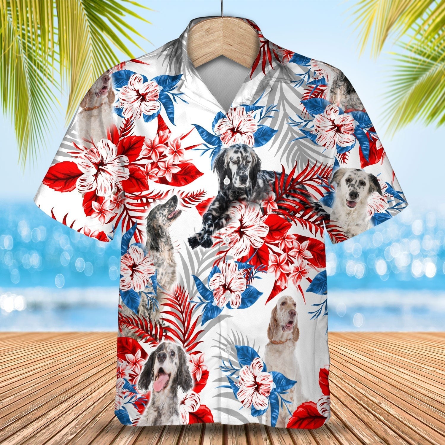 English Setter Hawaiian Shirt, Dog And Flower Hawaii Shirts For Adults, Hawaiian Shirt Gift For Him Her