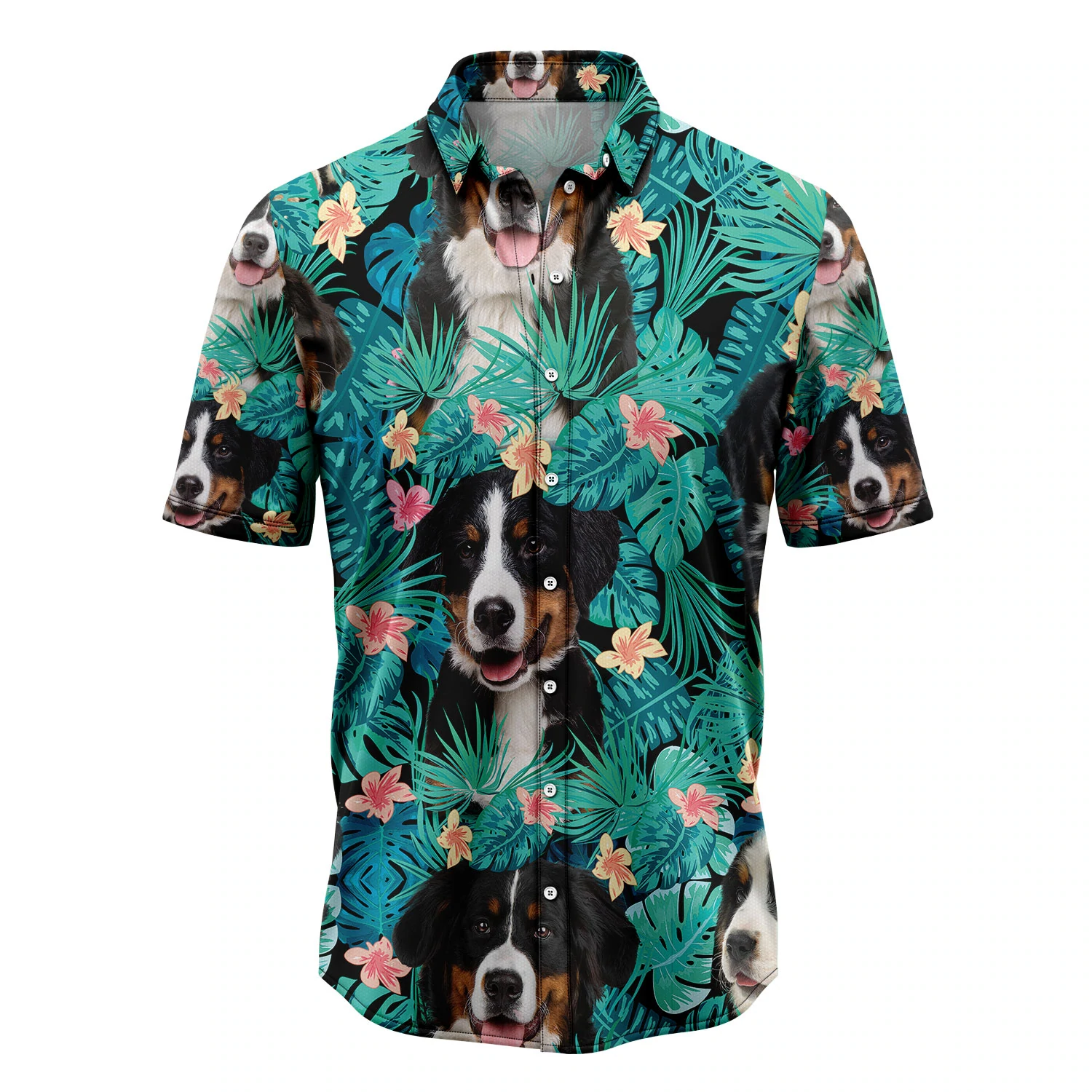 Mens Hawaiian Shirt, Bernese Mountain Dog Tropical Casual Short Sleeve Button Down Shirts Aloha Shirt