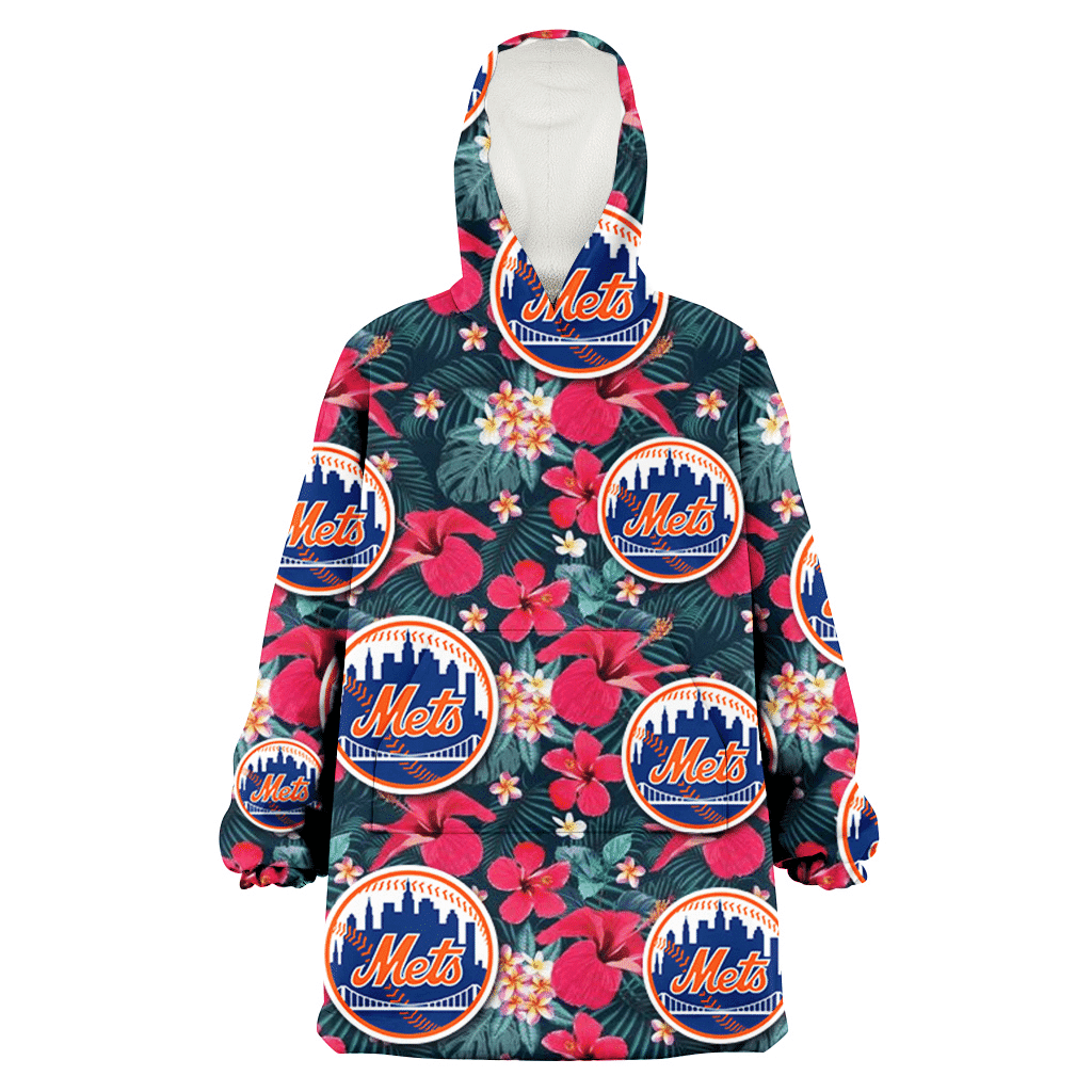 New York Mets Tiny Red Hibiscus White Porcelain Flower Black Background 3D Printed Hoodie Blanket Snug Hoodie