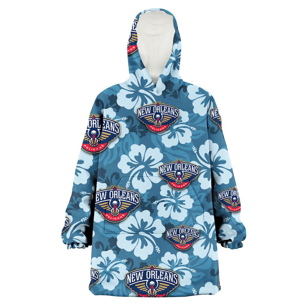 New Orlean Pelicans Light Blue Hibiscus Blue Background 3D Printed Hoodie Blanket Snug Hoodie