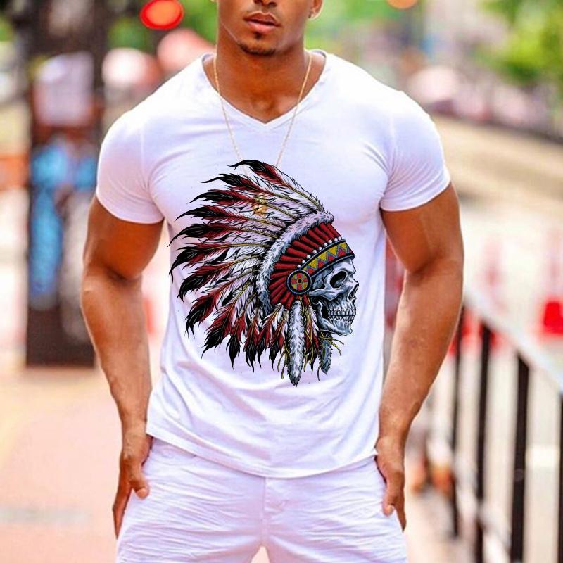 V-neck solid color casual short-slee …