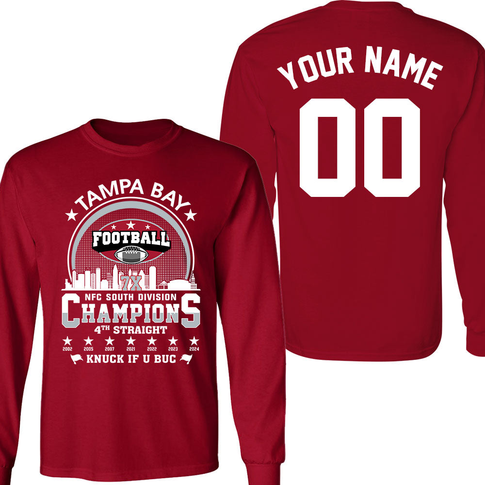 Tshirtcustom - Comfortable Long Sleeve - Tampa Bay Football 2024 Nfc South Division Champions Skyline Double Sided Long Sleeve Shirt - 2024 Nfc South Champs 2 Sided Custom Long Sleeve Shirts