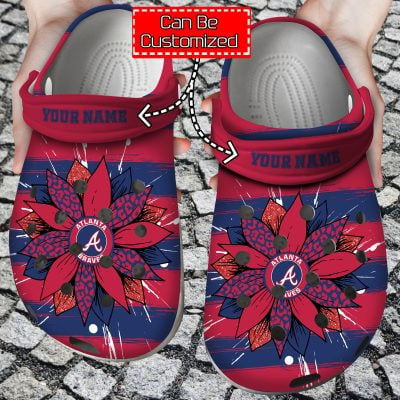 Custom Name Atlanta Braves Spirit SuNFLower Logo Baseball MLB Blue Red Crocss Classic Clogs Shoes Ver814