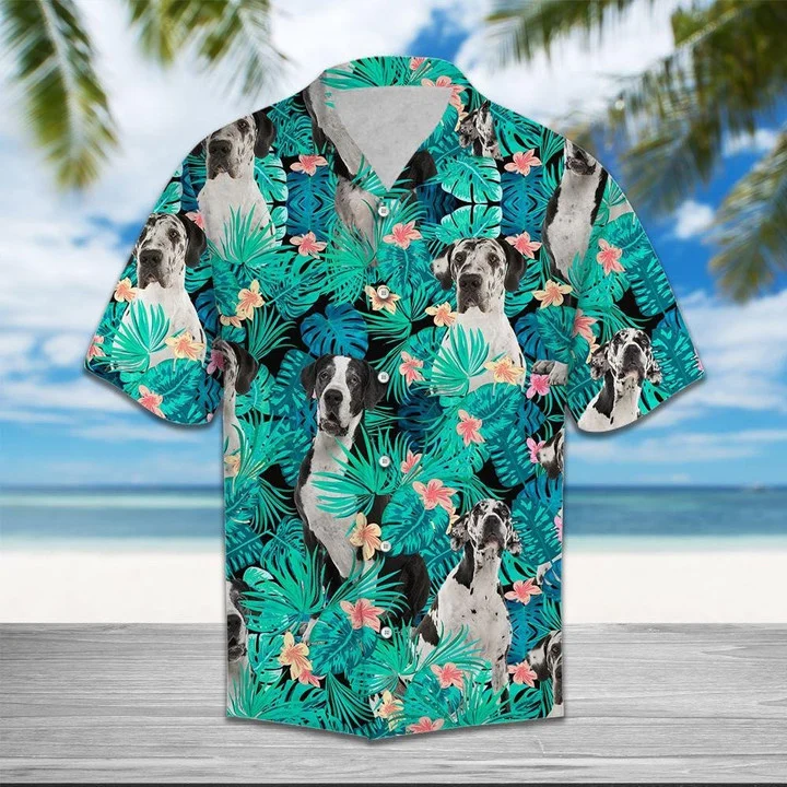 Great Dane Tropical Forest Hawaiian Shirt, Great Dane Summer Hawaii Shirt For Men