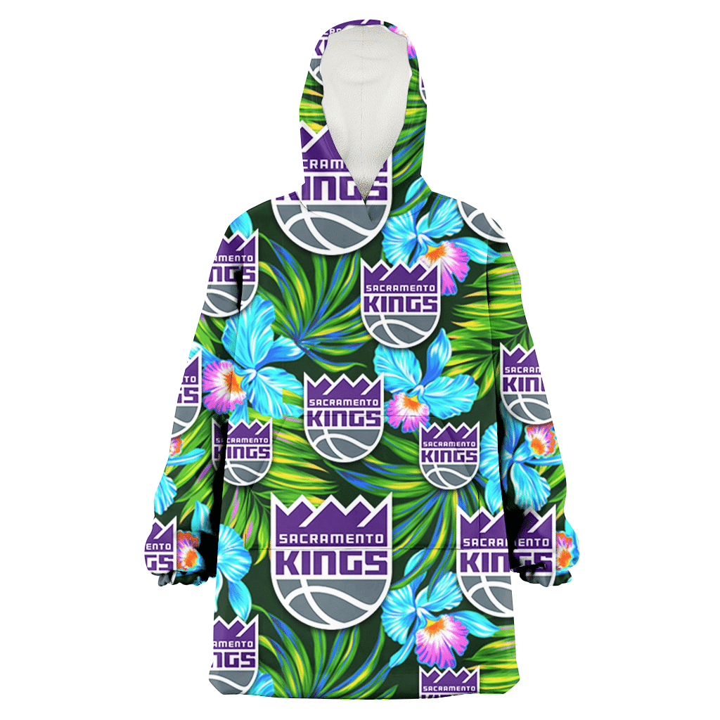 Sacramento Kings Electro Color Hibiscus Black Background 3D Printed Hoodie Blanket Snug Hoodie