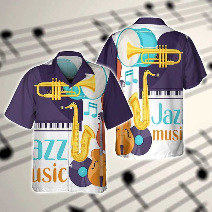 3D Full Printed Jazz Music Hawaiian Shirts For Men And Women, Jazz Music Saxophone Hawaii Shirts, Unisex Hawaiian Shirt