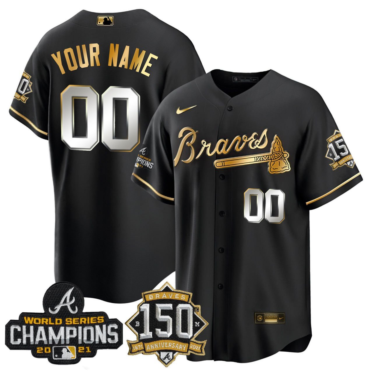 Atlanta Braves World Series 2021 Champions Patch Black Gold Custom Jersey – All Stitched