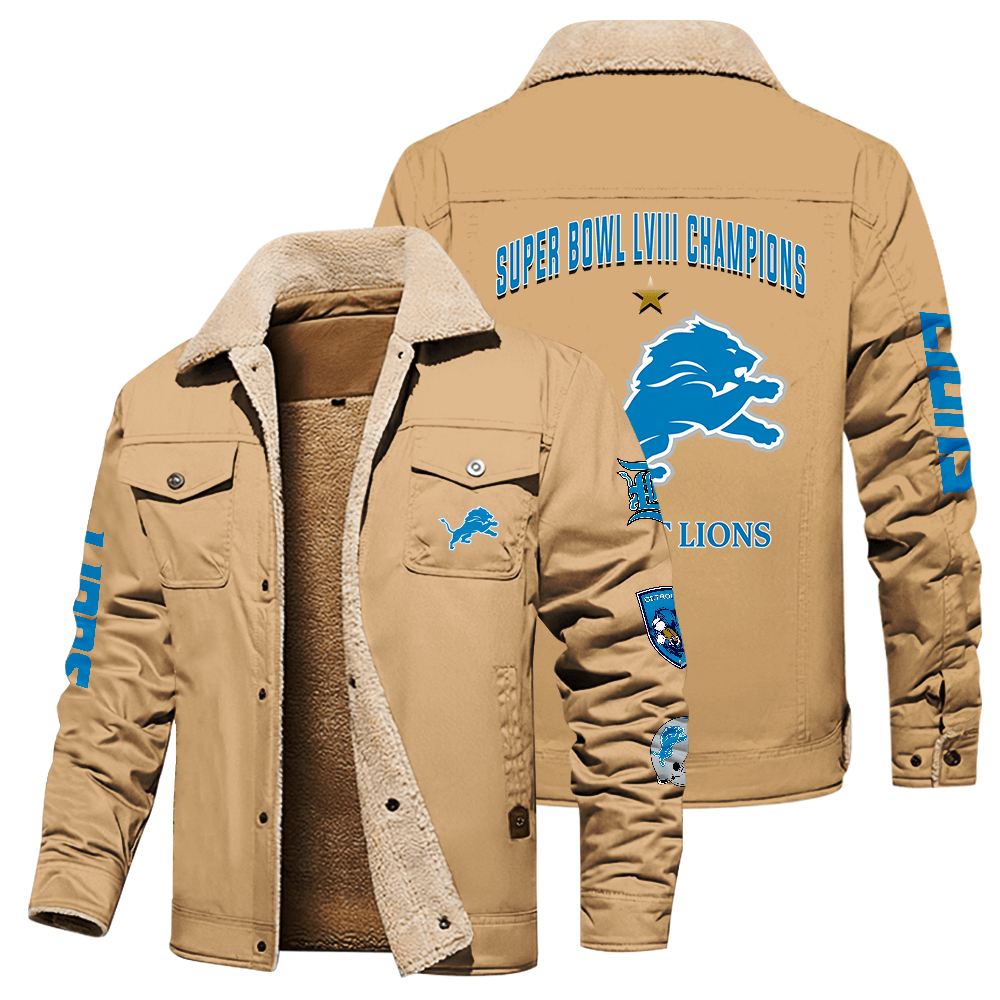 Detroit Lions NFL Super Bowl LVIII Champions Brown Stand Collar Jacket