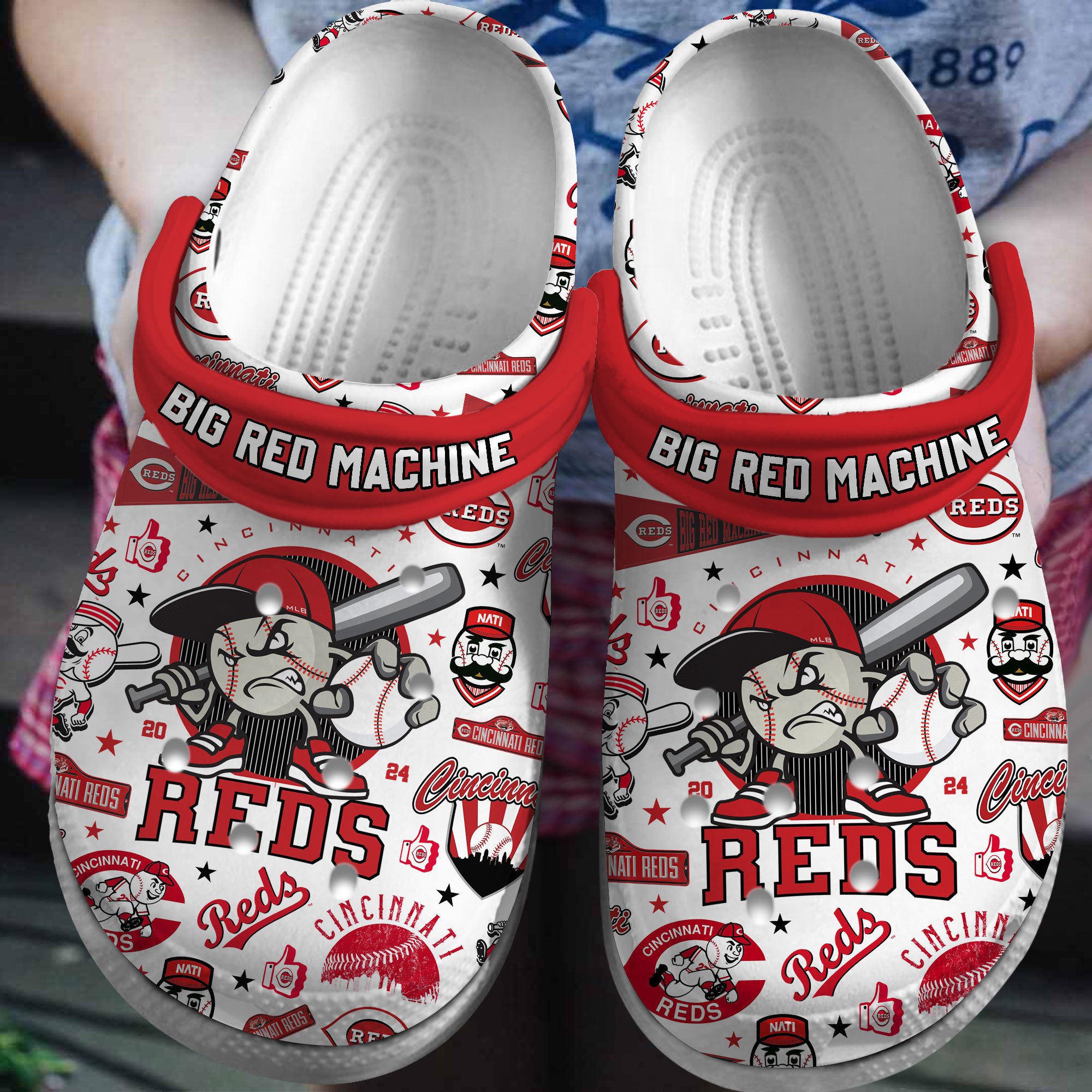 Cincinnati Reds Logo Baseball MLB Cheer Mascot Big Machine Crocss Classic Clogs Shoes Ver47