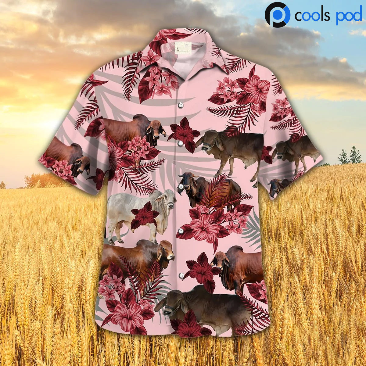 Brahman Hibiscus Hawaiian Shirt, Red Farm Cow Hawaiian Shirt, Hawaiian Shirt Men Women