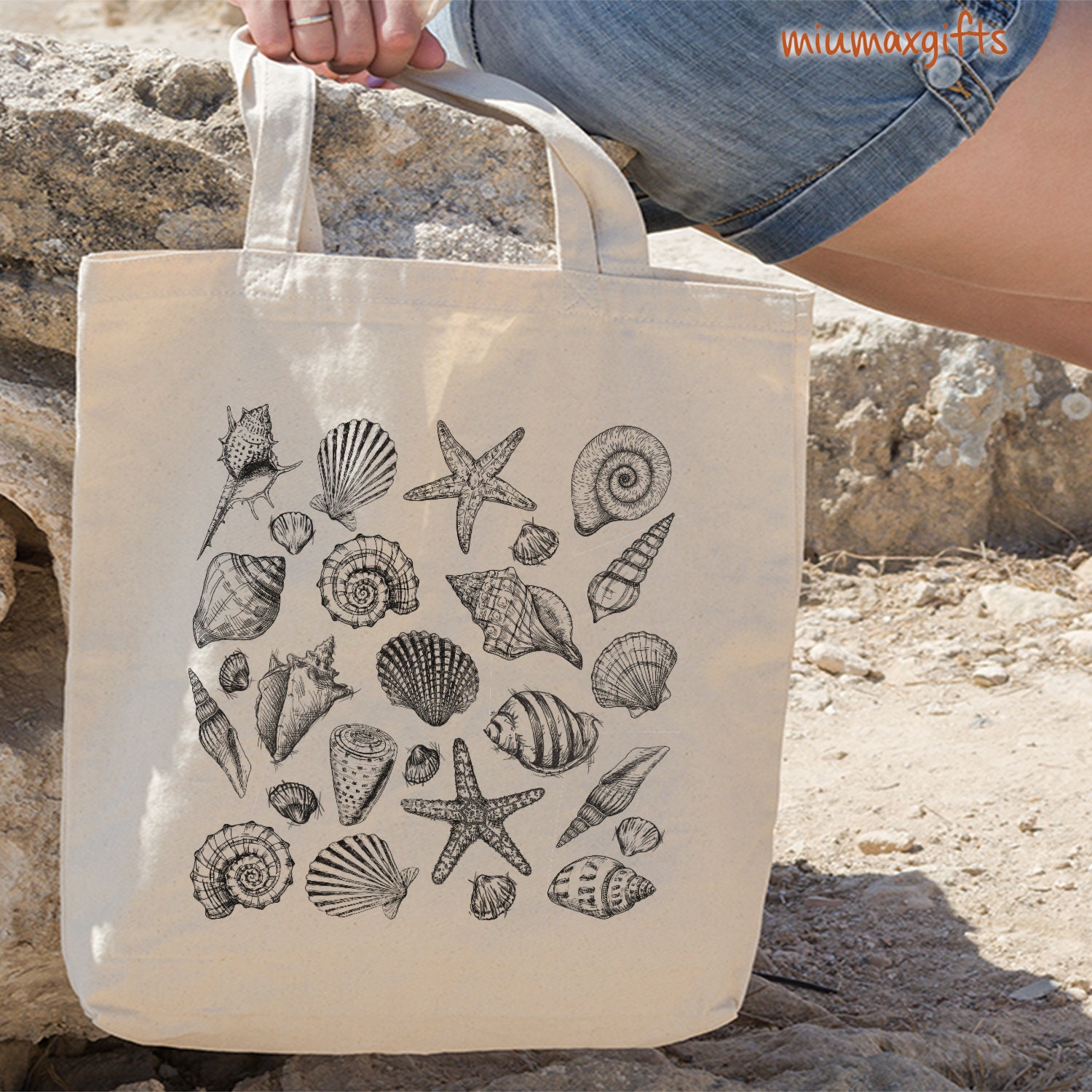 Seashells Starfish Tote Bag, Marine Life Tote Bag, Sea Animal Tote Bag, Beach Tote Bag, Ocean Life Bag, Canvas Tote Bag, Travel Tote Bag