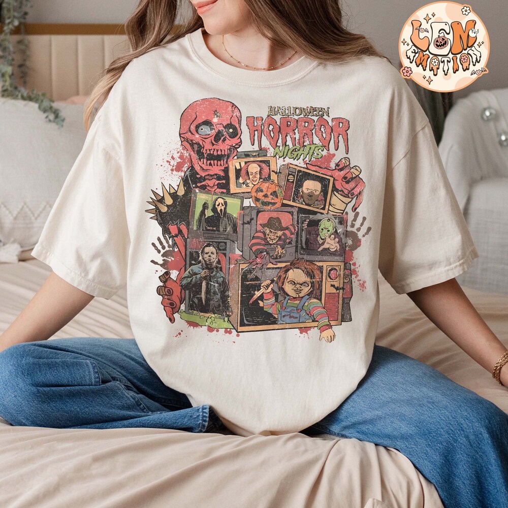 Retro Horror Night Shirt, Halloween Shirt, Vintage 90s Halloween Movies, Halloween Sweatshirt, Horror Movies Characters Shirt x Trending 2024 X Decanow