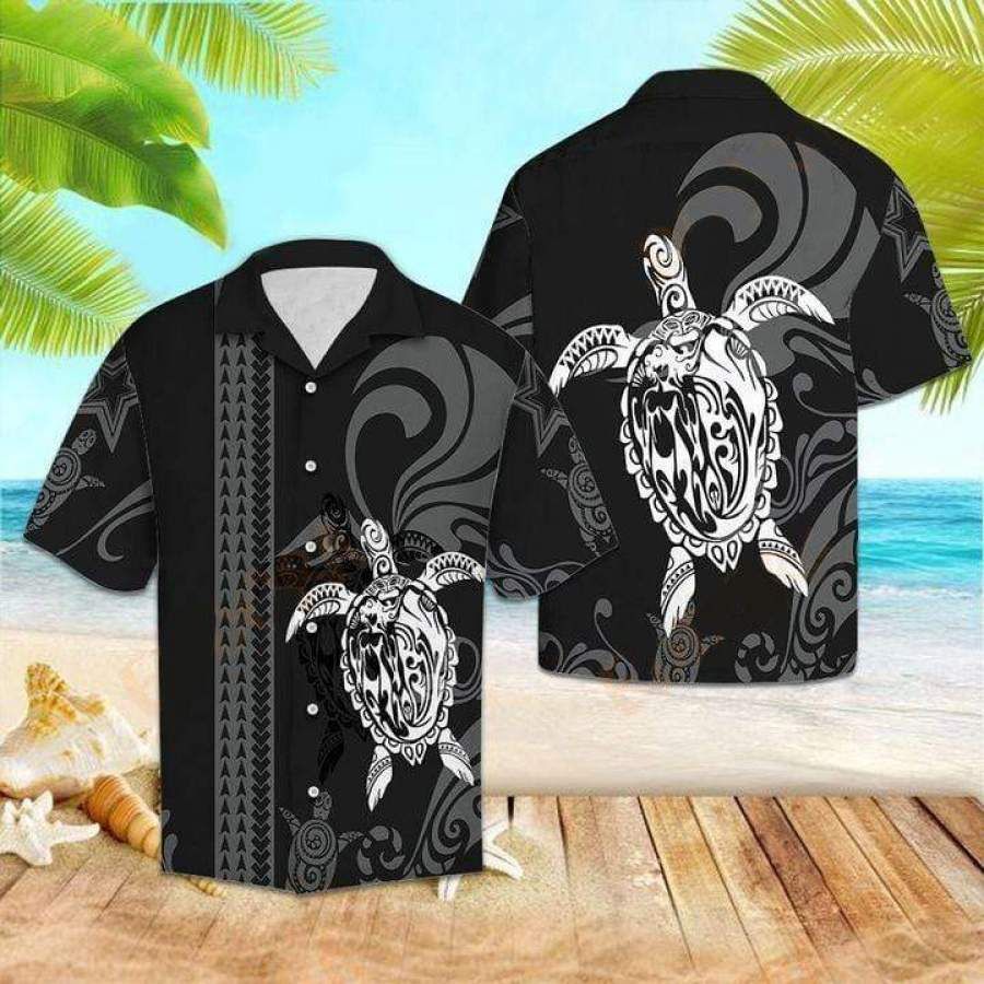 Black Turtle Hawaiian Pattern Print Women Crewneck Sweatshirt