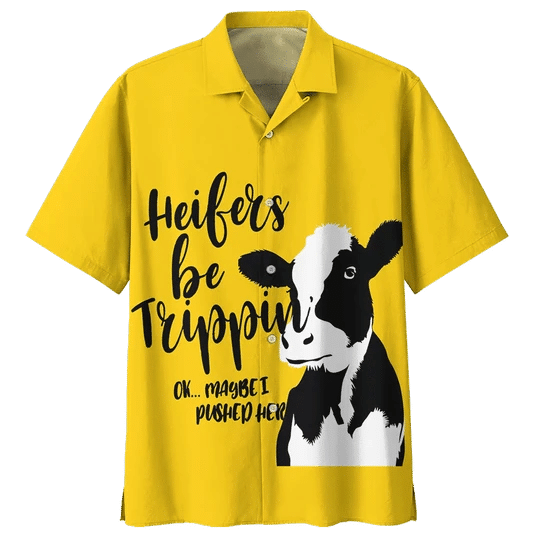 Yellow Cow Watercolor Hawaiian Shirt, Cow Short Sleeve Aloha Shirt For Farmer