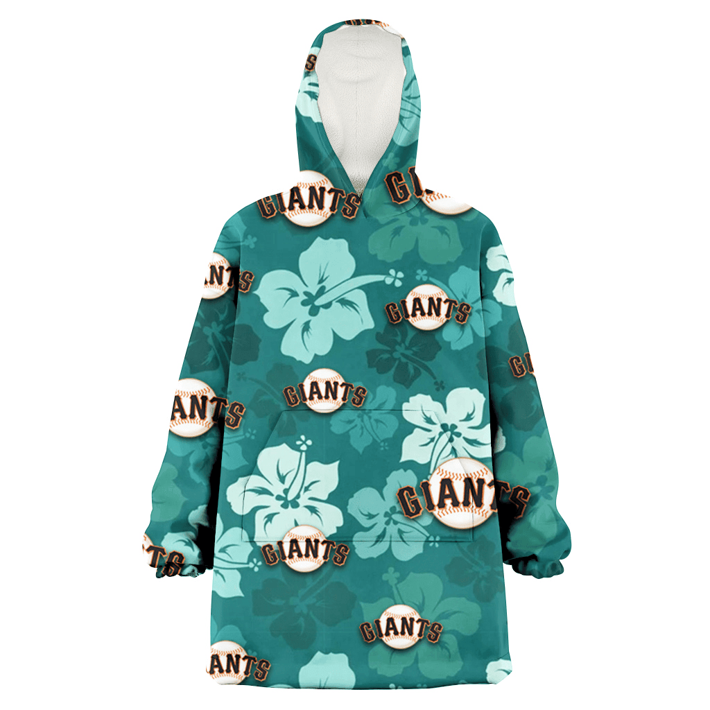 San Francisco Giants Light Sea Green Hibiscus Green Background 3D Printed Hoodie Blanket Snug Hoodie