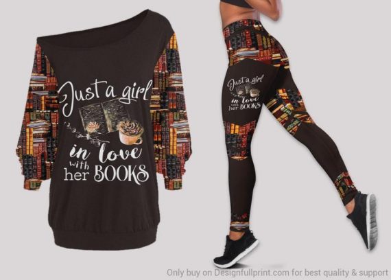 Gift For Book Lover Gift For Hippie Just A Girl In Love With Her Books Off Shoulder Long Sleeves Top And Leggings Set Toughguides