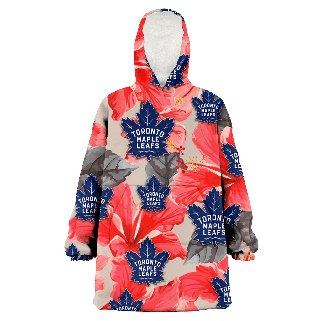 Toronto Maple Leafs Red Hibiscus Gray Leaf Beige Background 3D Printed Hoodie Blanket Snug Hoodie