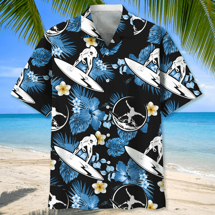 Surfing Nature Hawaiian Shirt, Short Sleeve Summer Vacation Beach Shirts For Men