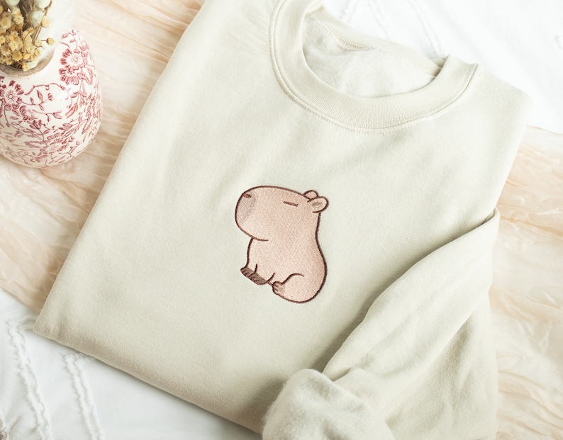 Embroidered Capybara Sweatshirt, Embroidered Capybara Sweatshirt, Cute Sweatshirts for Women and Men, Trendy Crewneck, Pet Lover Gifts