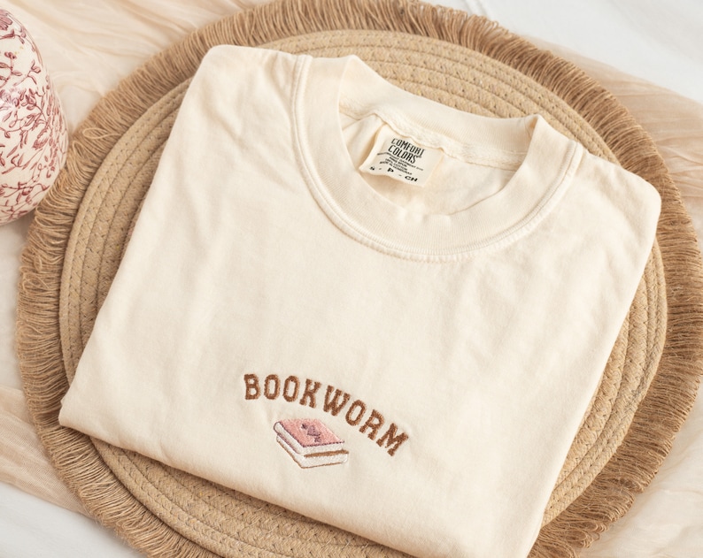 Embroidered Bookworm Tshirt, Embroidered Book tshirt, Book Lover Tshirt, Book Shirt, Reader Gifts, Bookworm Gift