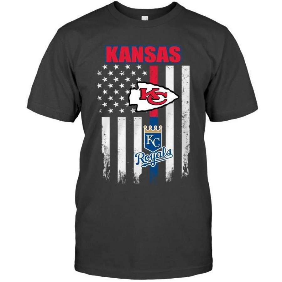 Kansas Kansas City Chiefs Kansas City Royals American Flag Shirt Trending Funny Gift Tshirt