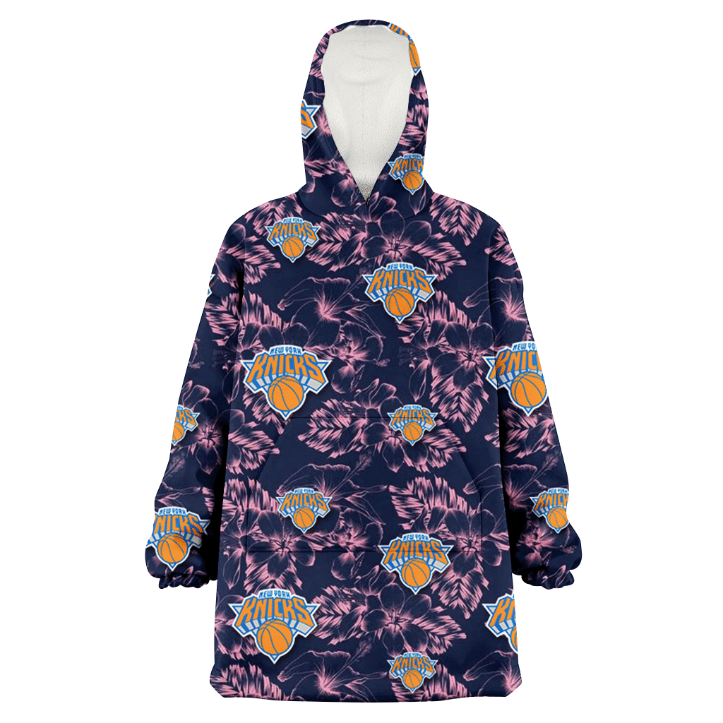 New York Knicks Thistle Sketch Hibiscus Dark Slate Blue Background 3D Printed Hoodie Blanket Snug Hoodie