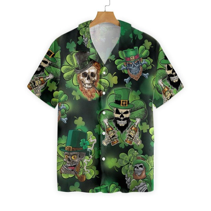 Shamrock Skull Hawaiian Shirt, St Patricks Day, Luck Of The Irish, Aloha Shirt, Tropical Shirt, Men’S Casual Shirt, Vacation