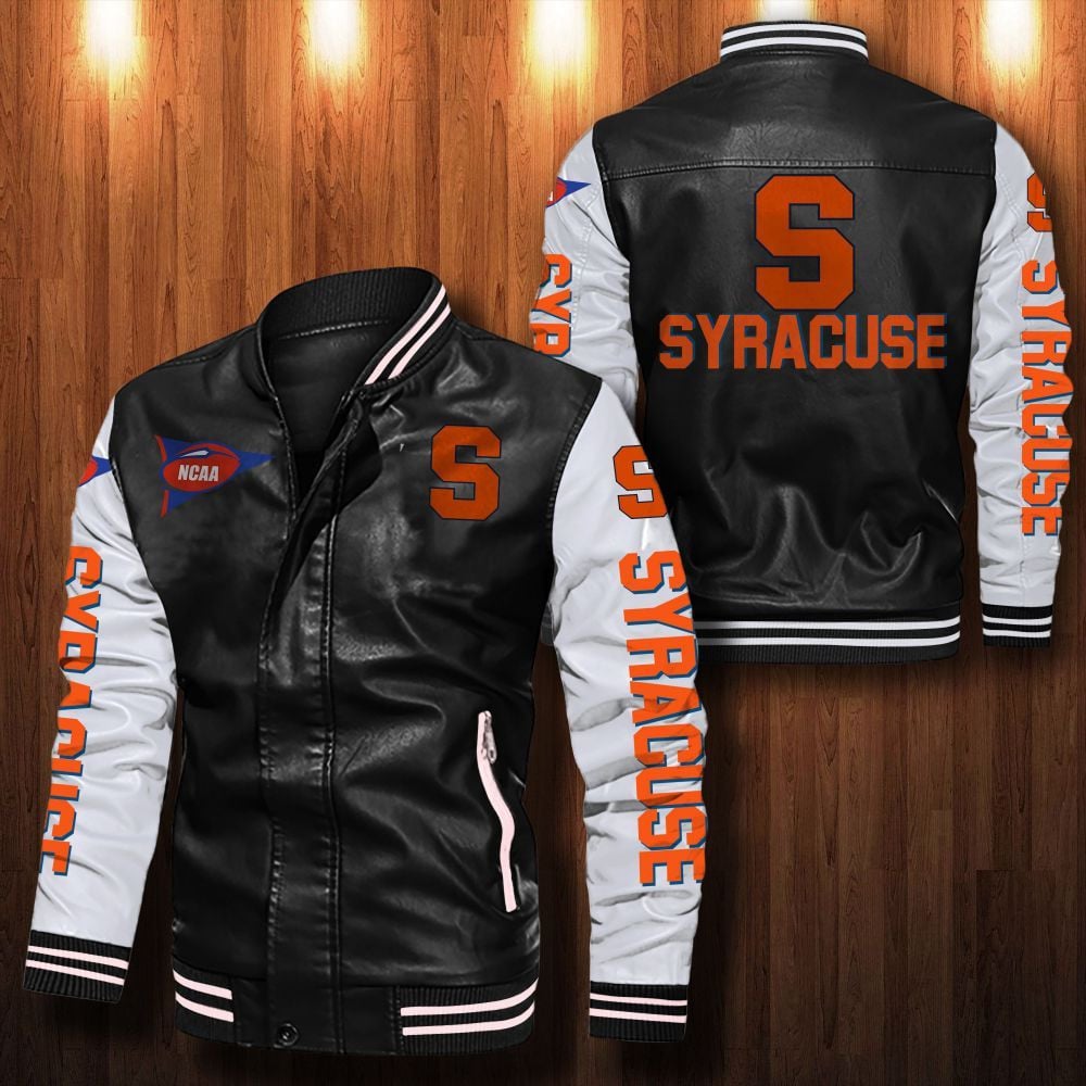 Syracuse Orange Leather Varsity Jacket Bomber Coat