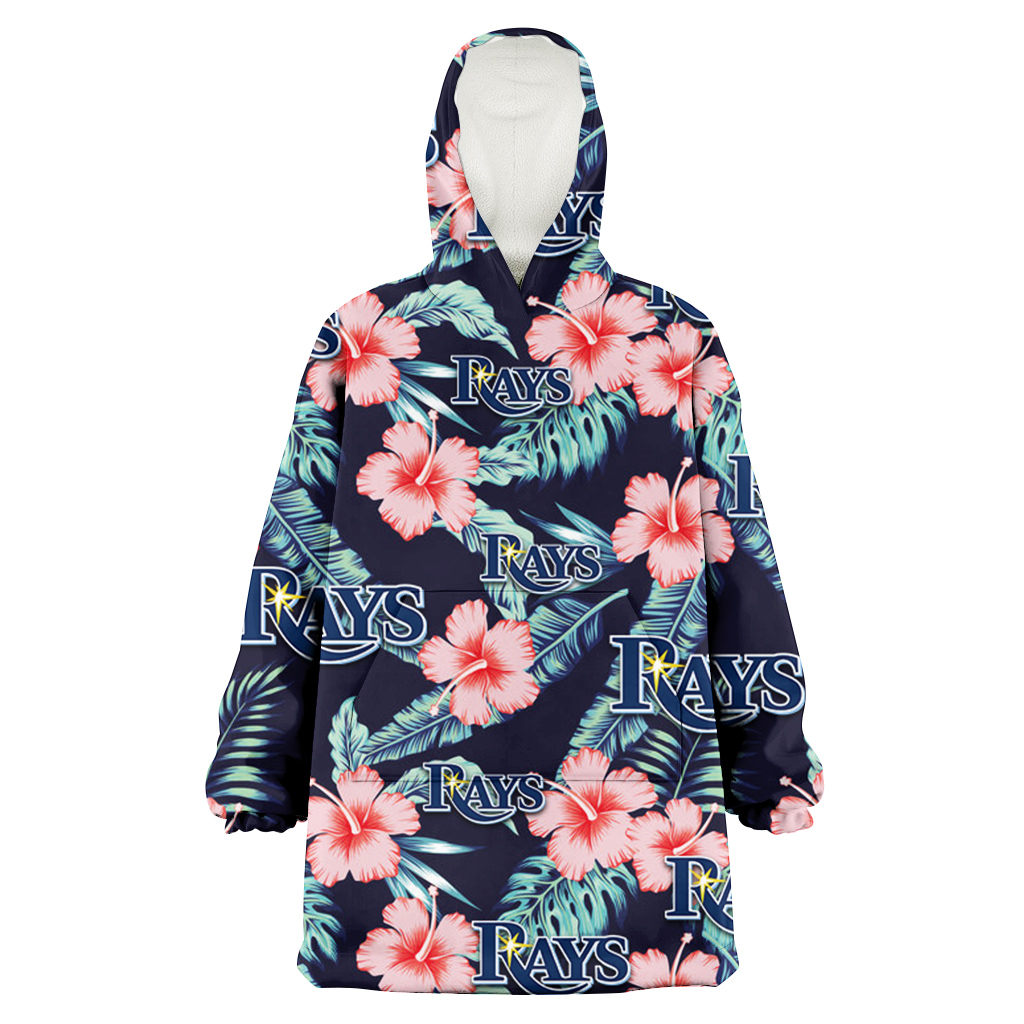 Tampa Bay Rays Coral Hibiscus Green Banana Leaf Black Background 3D Printed Hoodie Blanket Snug Hoodie