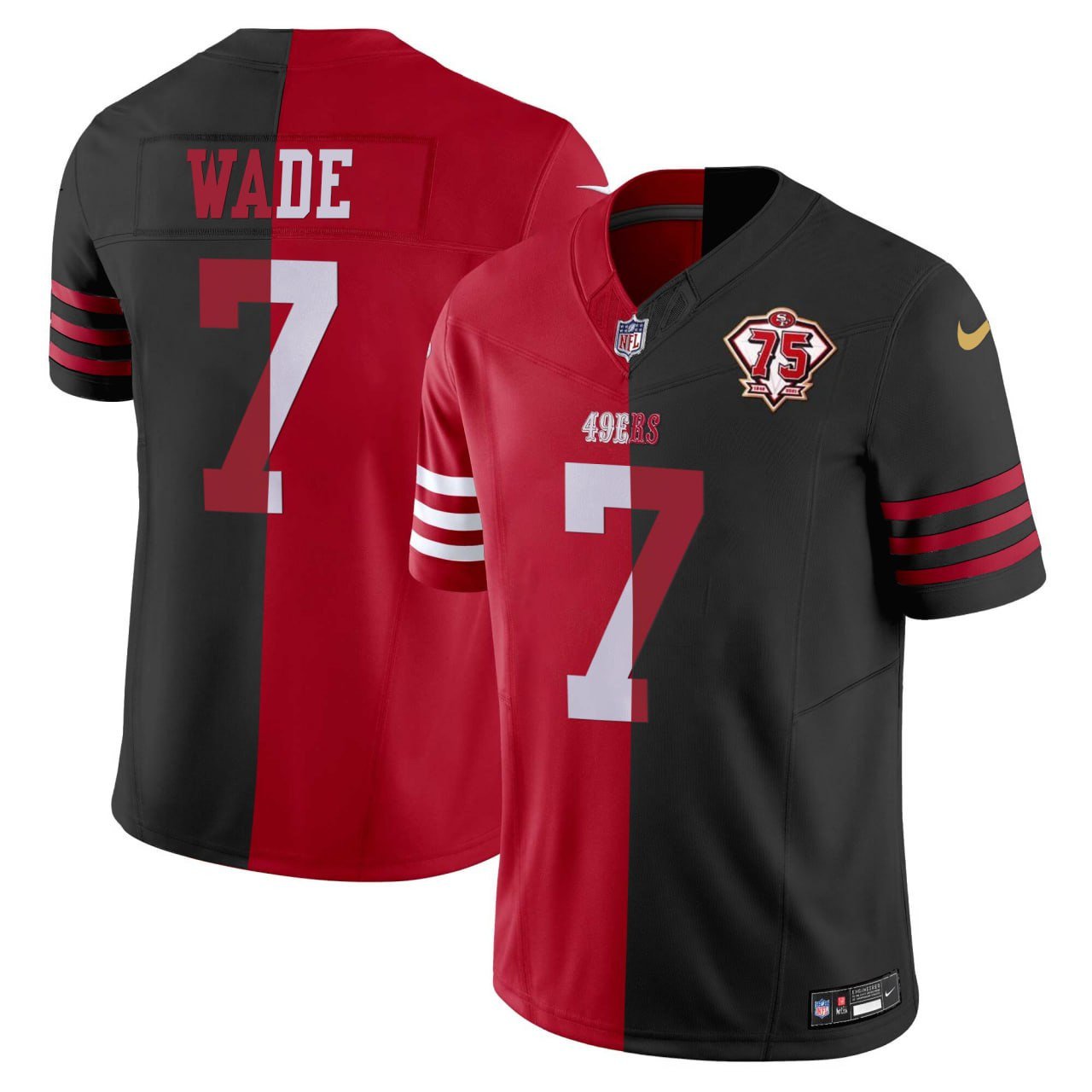 Wade #7 San Francisco 49Ers Split Red Black Jersey – All Stitched