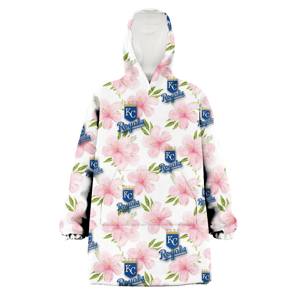 Kansas City Royals Light Pink Hibiscus White Background 3D Printed Hoodie Blanket Snug Hoodie