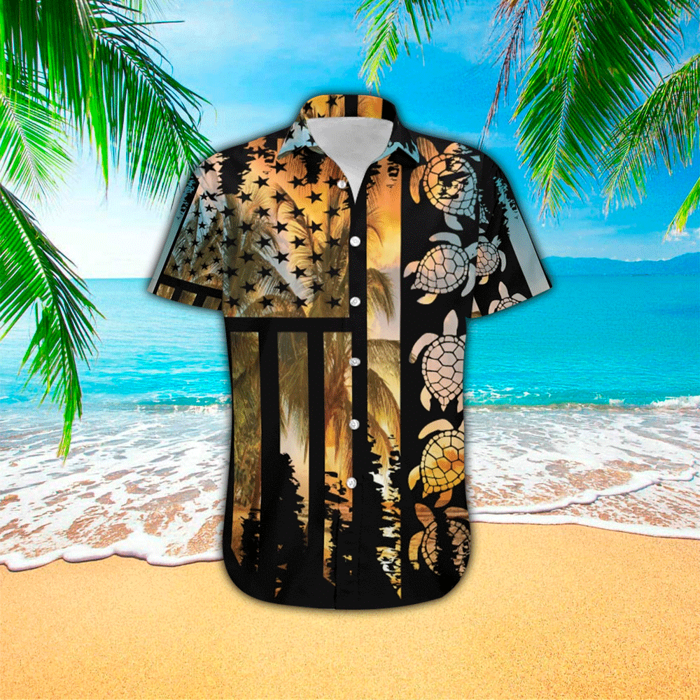 Turtle Flag American Summer 3D Print Polyester Hawaiian Shirt