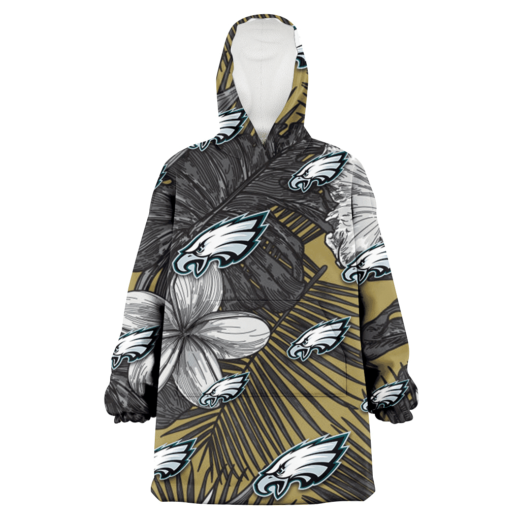 Philadelphia Eagles Gray Sketch Hibiscus Yellow Palm Leaf Black Background 3D Printed Hoodie Blanket Snug Hoodie