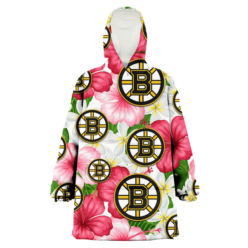 Boston Bruins White Porcelain Flower Pink Hibiscus White Background 3D Printed Hoodie Blanket Snug Hoodie