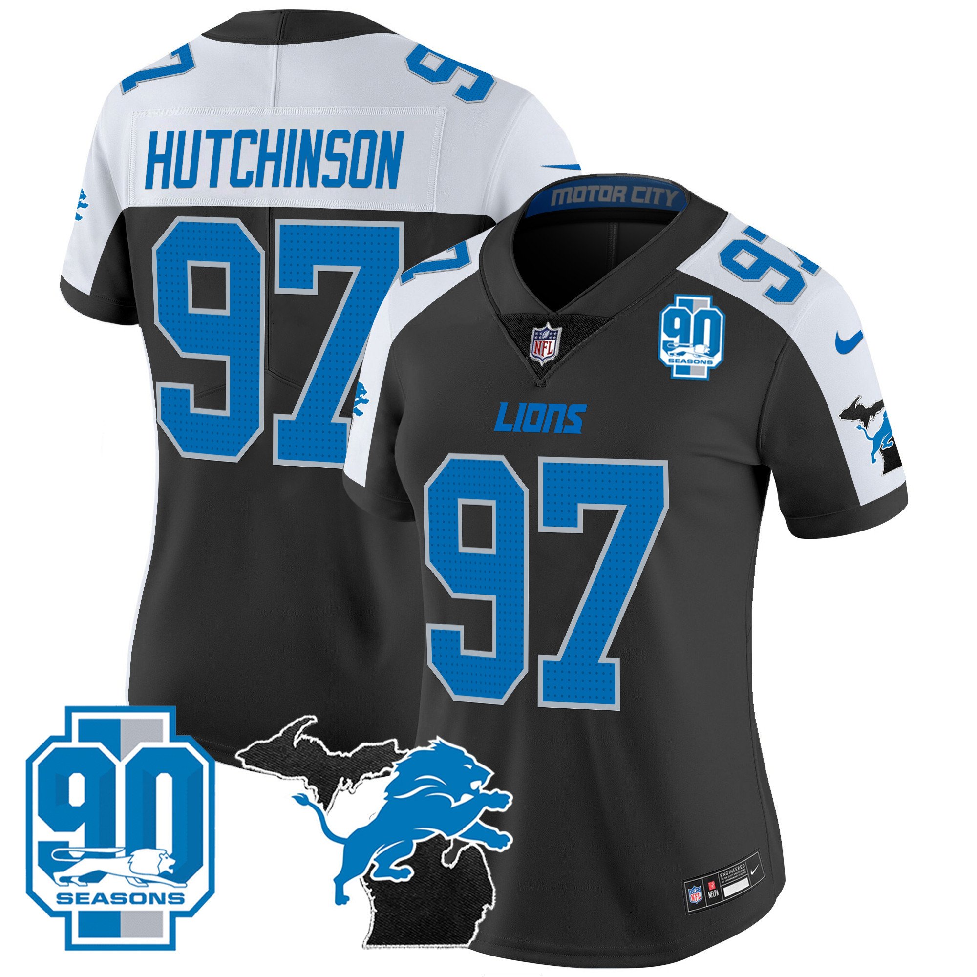 Women’S Detroit Lions 2024 Michigan & 90Th Year Patch Vapor Jersey – All Stitched