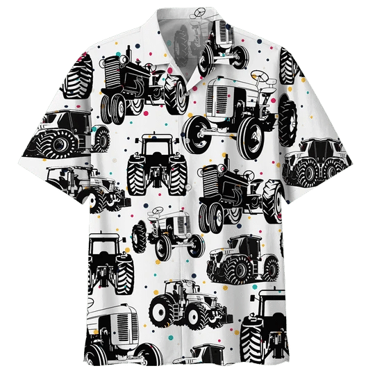 Black And White Tractor Hawaiian Shirt, Farm Aloha Hawaiian Shirt For Men, Women