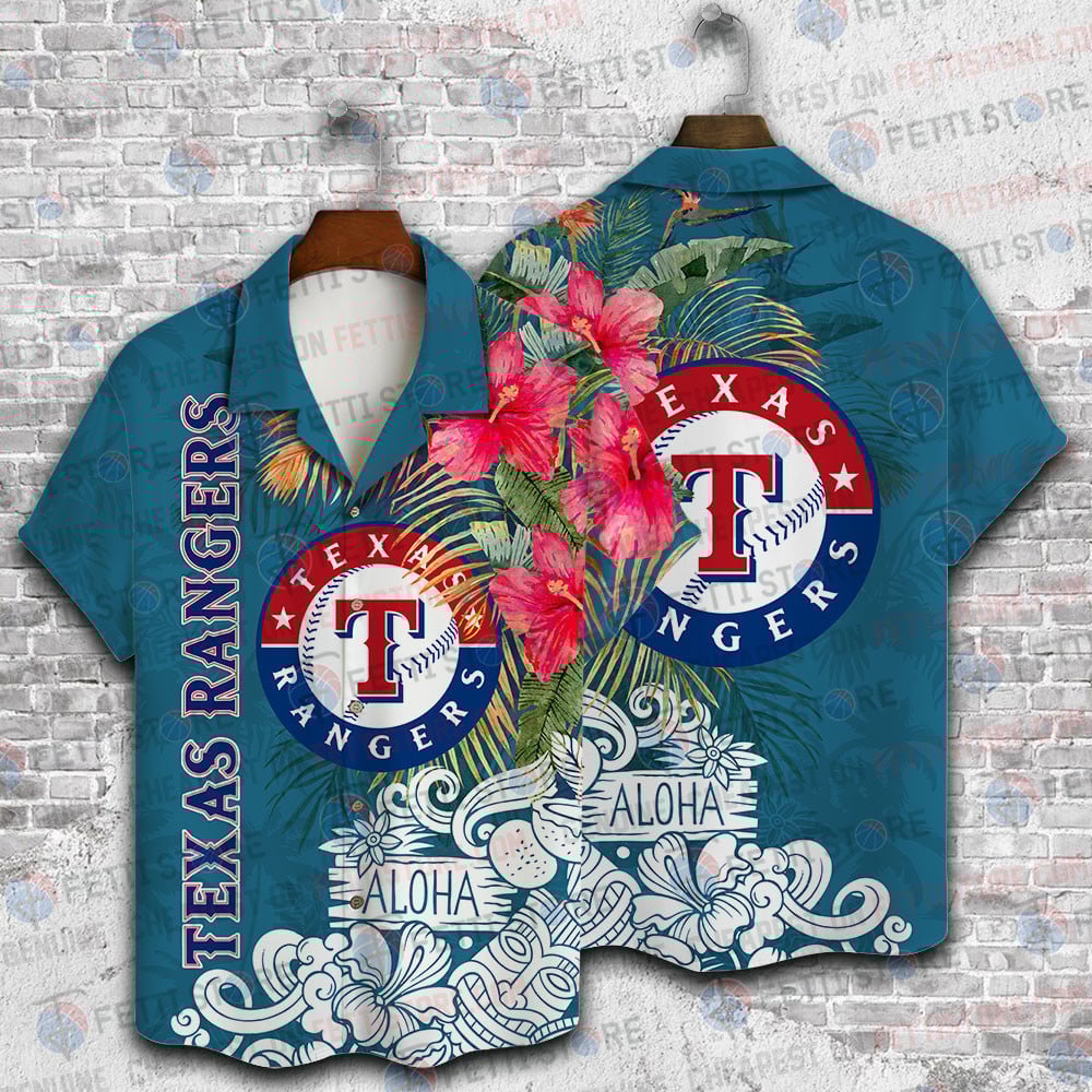 Texas Rangers Aloha Hibiscus Flowers Pattern Hawaiian Shirt