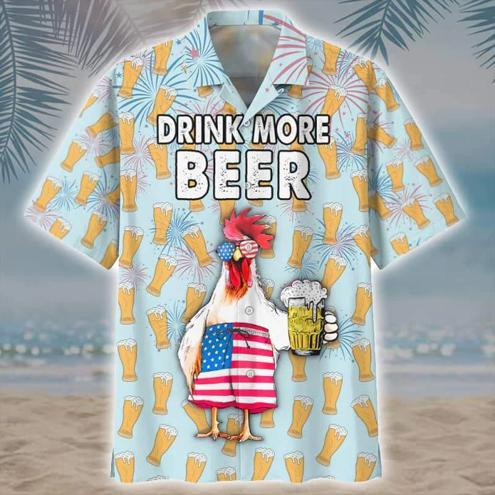 Rooster Beer Hawaiian Shirt, Summer Men Hawaiian Shirts – Casual Button Down Short Sleeve Shirt