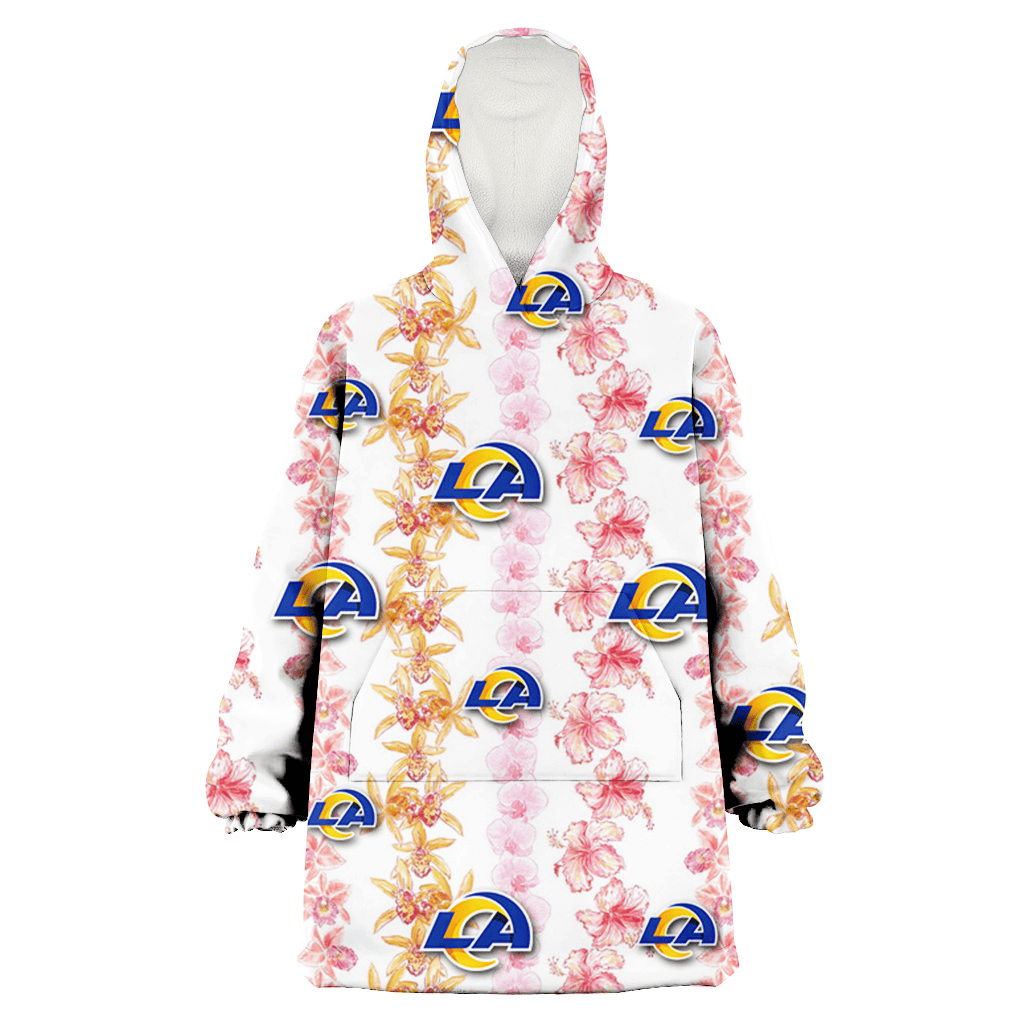 Los Angeles Rams Pink Hibiscus Yellow Pink Orchid White Background 3D Printed Hoodie Blanket Snug Hoodie