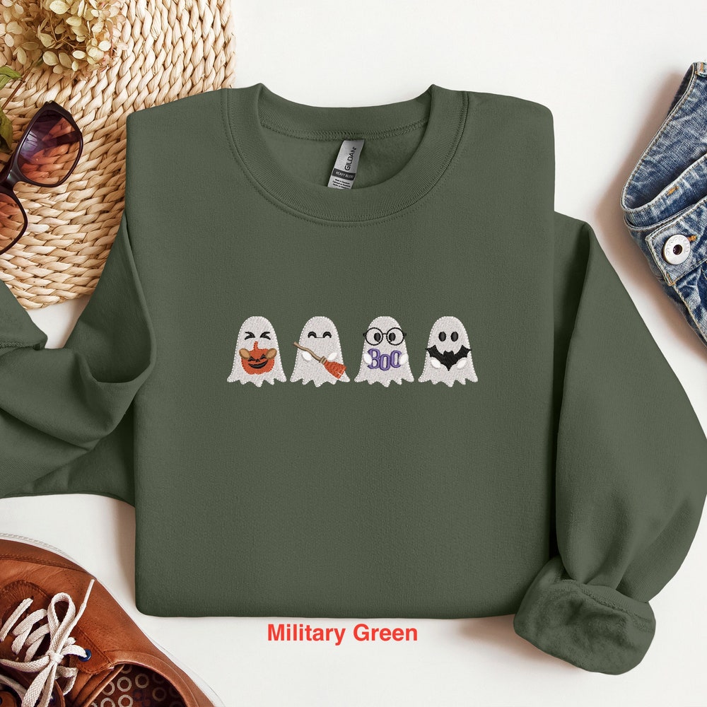 Embroidered Cute Ghost Sweatshirt, Embroidered Halloween Shirt, Halloween Ghost Sweatshirt, Cute Halloween Shirt, Halloween Cute Ghost Shirt Eglobaltime