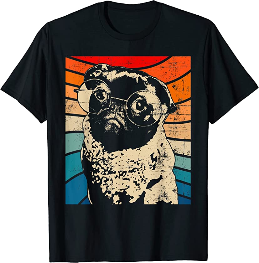 Vintage Pug Tshirt  Funny Pug Wearing Glasses Tee  Retro Pug T Shirt