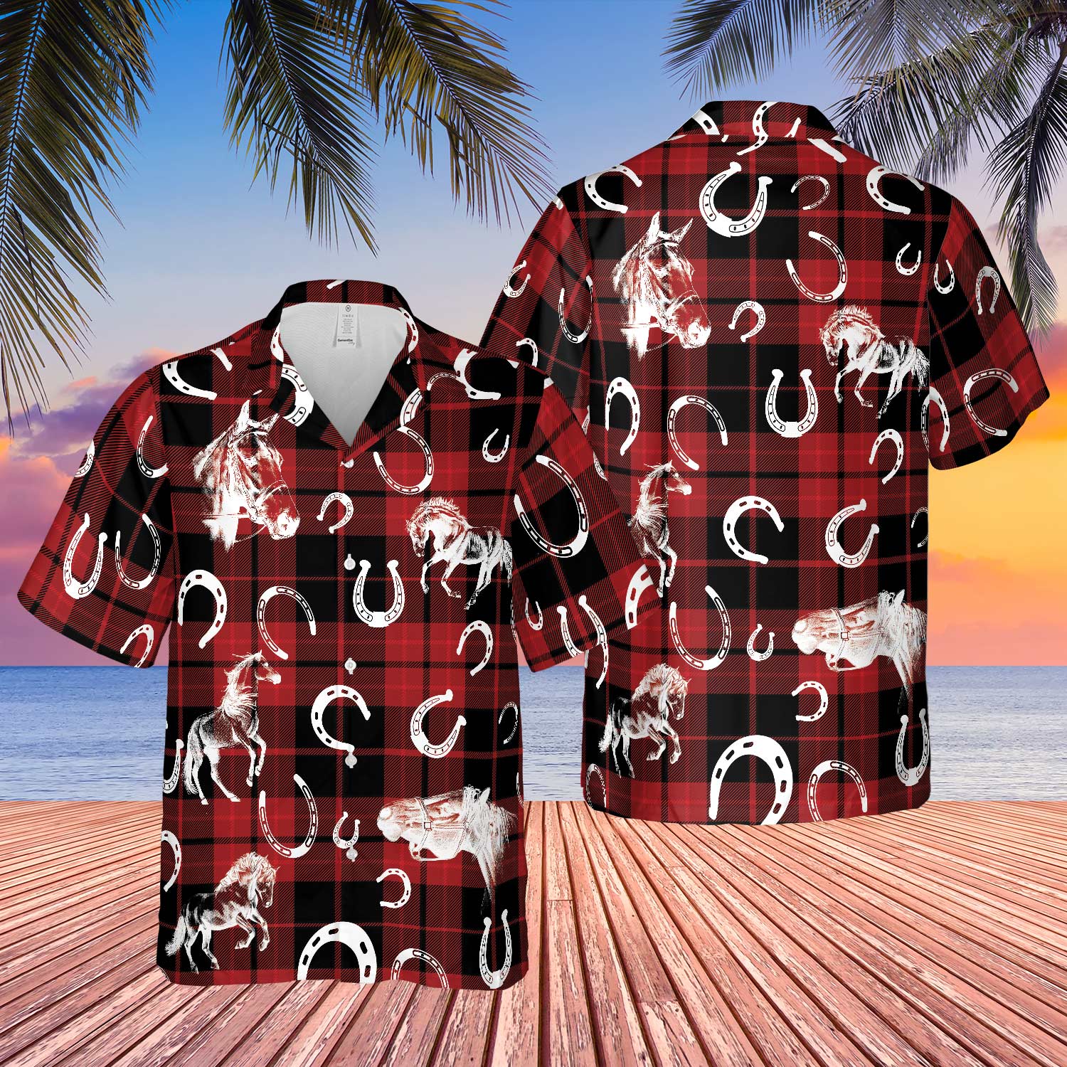 Plaid Pattern Horse All Over Printed 3D Hawaiian Shirt