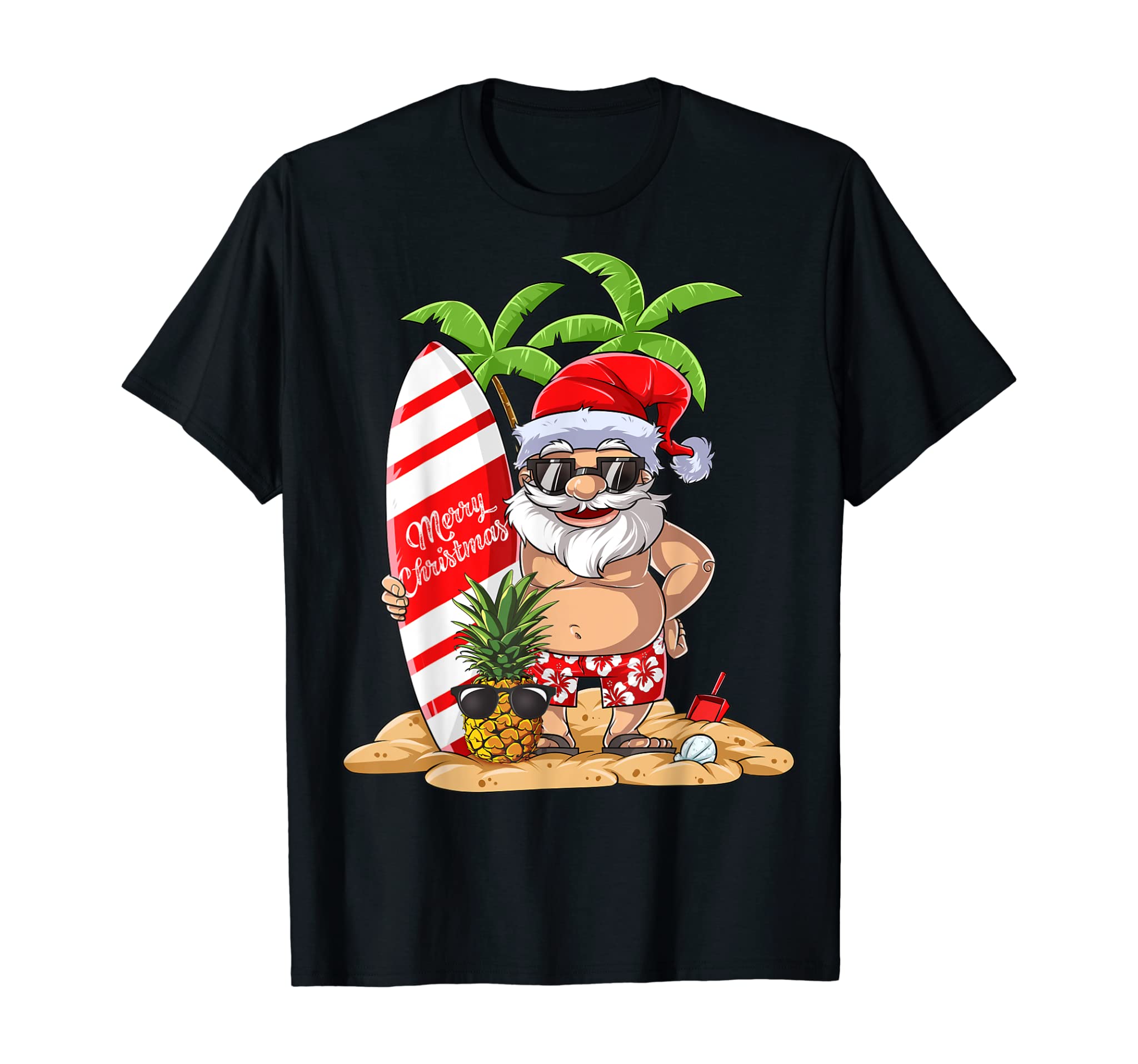 Christmas in July Santa Hawaiian Surfing T Shirt Summer Surf