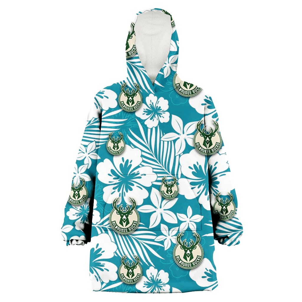 Milwaukee Bucks White Hibiscus White Porcelain Flower Light Green Background 3D Printed Hoodie Blanket Snug Hoodie