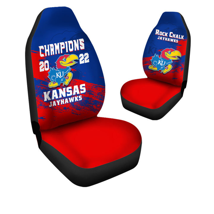 Kansas Jayhawks Blue Red Champions Car Seat Cover Set CSC4456