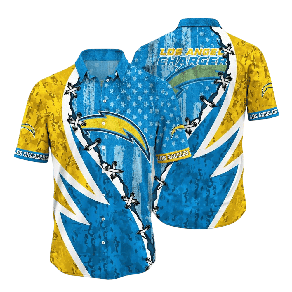 Los Angeles Chargers Hawaiian Shirt Graphic American Flag Print This Summer Gift For Fans