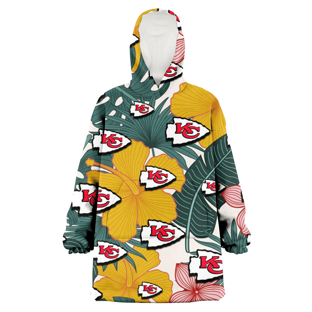 Kansas City Chiefs Yellow Hibiscus Green Banana Leaf Pink Porcelain Flower 3D Printed Hoodie Blanket Snug Hoodie