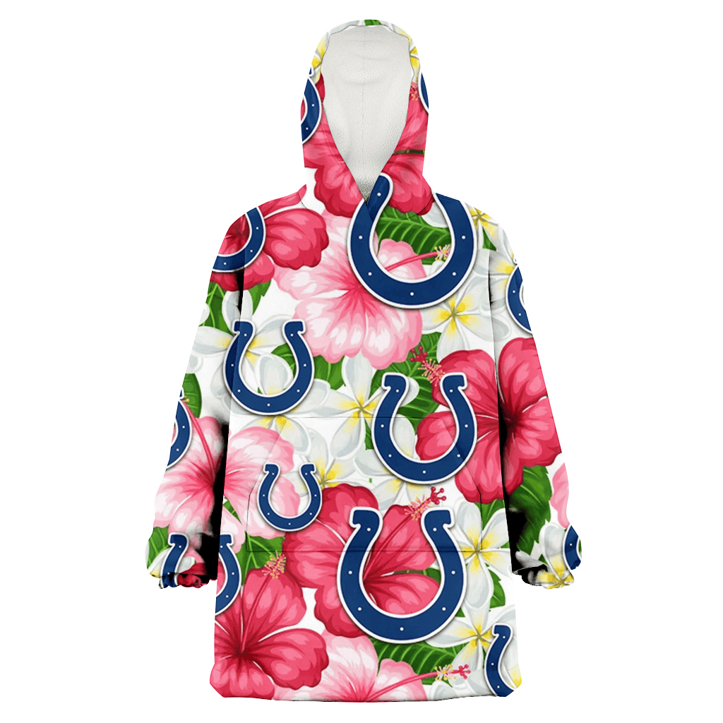 Indianapolis Colts White Porcelain Flower Pink Hibiscus White Background 3D Printed Hoodie Blanket Snug Hoodie